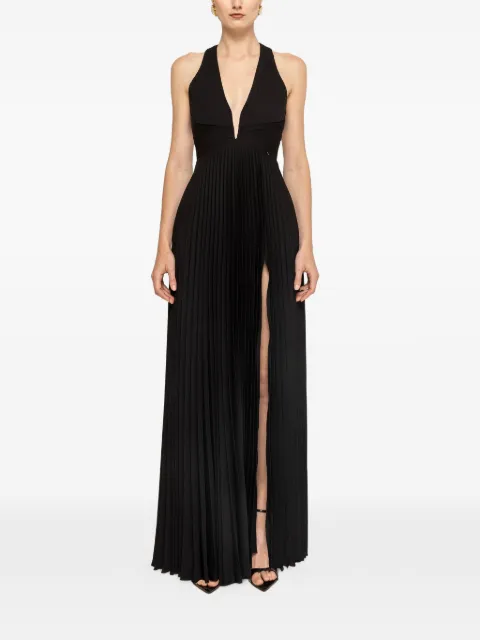 NISSA pleated satin maxi dress Black RS13844