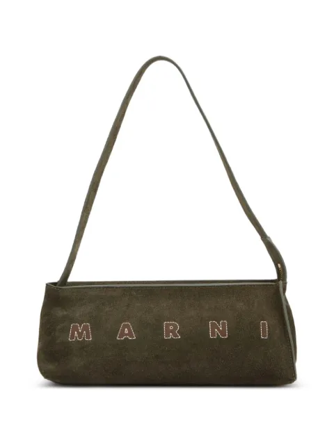 Marni logo-embroidered suede shoulder bag Green SBMP0248U2P9267P9