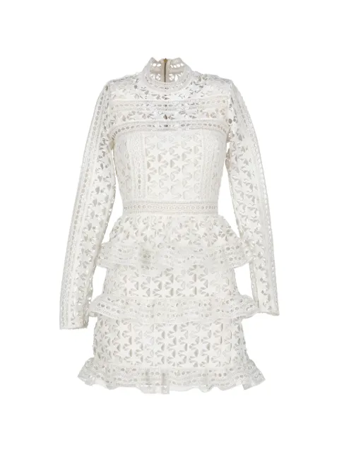 Self-Portrait guipure lace tiered mini dress White WCV2613