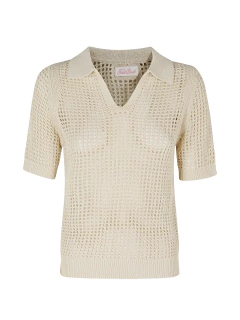 MC2 Saint Barth Flora crochet-knit polo shirt Neutrals FLORA098