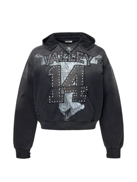 Vale graphic-print distressed hoodie Black VAL243