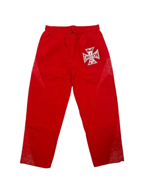 Mixed Emotion logo-print rhinestone-embellished track pants Red MIXE032