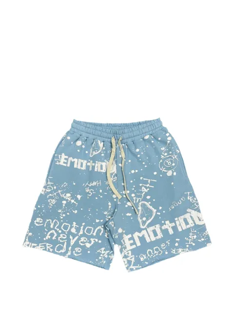 Mixed Emotion graffiti-print drawstring-fastening track shorts Blue MIXE017