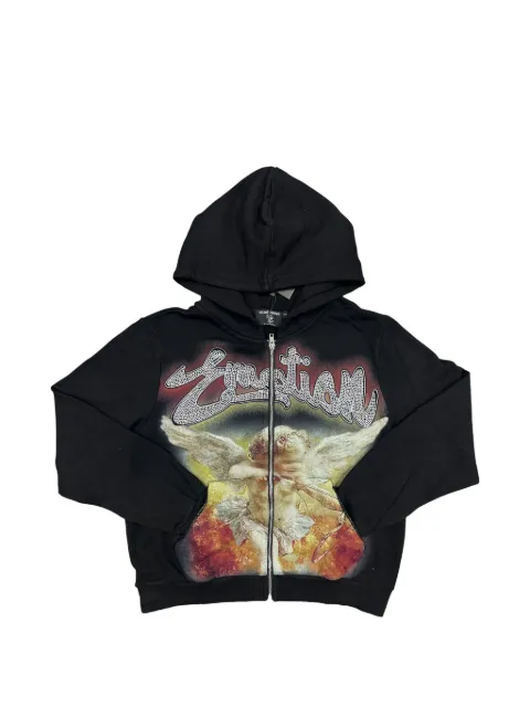 Mixed Emotion Rhinestone graphic-print zip-up hoodie Black MIXE027