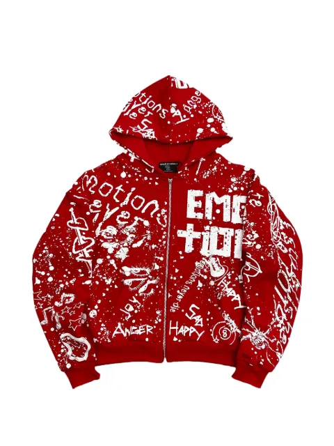 Mixed Emotion graffiti-print zip-up hoodie Red MIXE026
