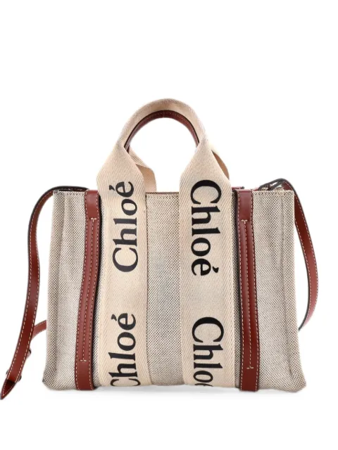 Chloé Pre-Owned Woody Convertible Canvas with Leather Small tote bag Neutrals TS2ED35EBGGRP58W