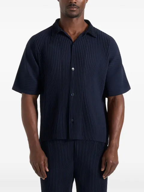 Manière De Voir Justin in navy pleated boxy shirt Blue MAN3428