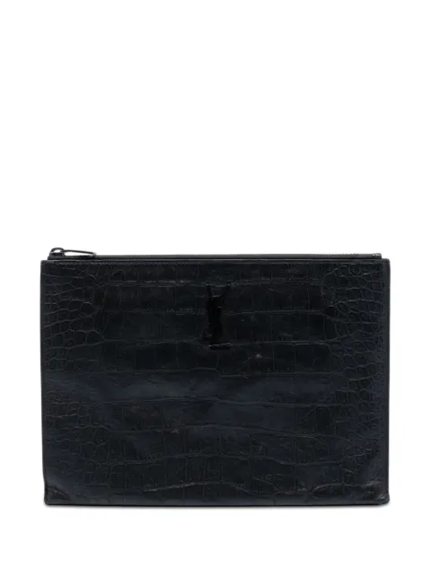 Saint Laurent Pre-Owned 2013 Croc Embossed Leather Monogram Document Holder clutch bag Black KZYDN1L985OAXGJ1
