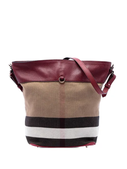 Burberry Pre-Owned 2000-2017 Medium Mega Check Canvas and Grained Calfskin Ashby Tassel Bucket Bag satchel Brown DACOD9CAB7CL7HF6