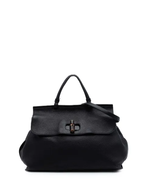 Gucci Pre-Owned 2016-2026 Large Calfskin Bamboo Daily satchel Black D5H445F4VB9ZW1MS