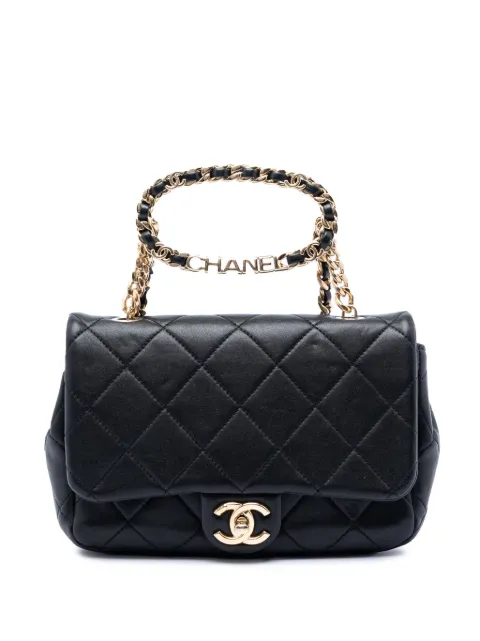 CHANEL Pre-Owned 2021-2026 Small Quilted Lambskin Round Top Handle Flap satchel Black VDB4PPBX2ESVEA5S