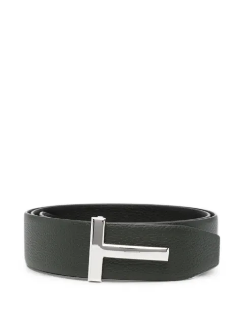 TOM FORD T-buckle grained leather belt Green TB178LCL631S