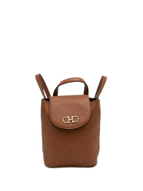 Ferragamo Pre-Owned 2022 Mini Leather Double Gancini backpack Brown 7ECCQ8EGFQDX8JXF