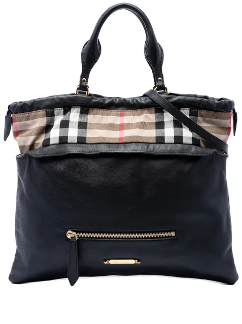Burberry Pre-Owned 2000-2017 House Check Trimmed Leather Big Crush Convertible Tote satchel Black 5YWX1EM8I21Z9O6H
