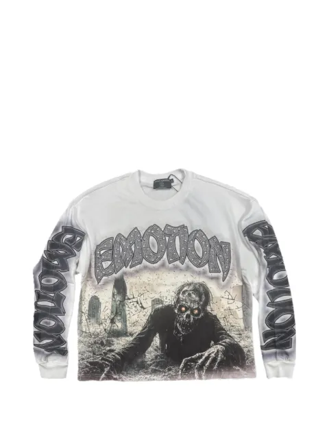 Mixed Emotion Resurrection long-sleeve graphic-print cotton T-shirt White MIXE047