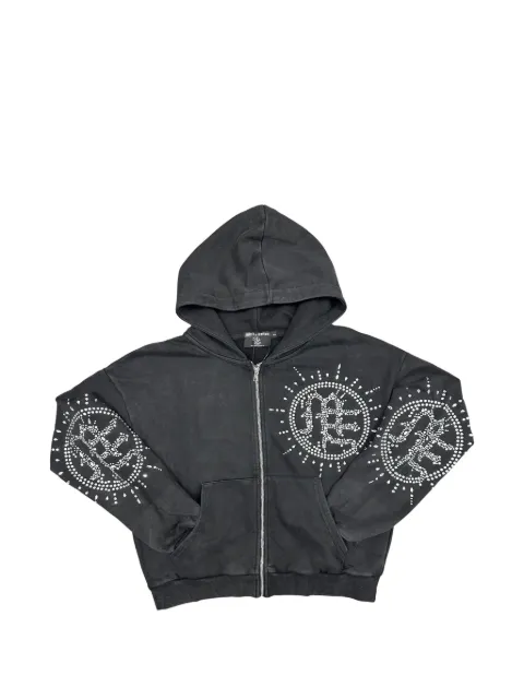 Mixed Emotion Eclipse rhinestone-embellished zip-up cotton hoodie Grey MIXE029