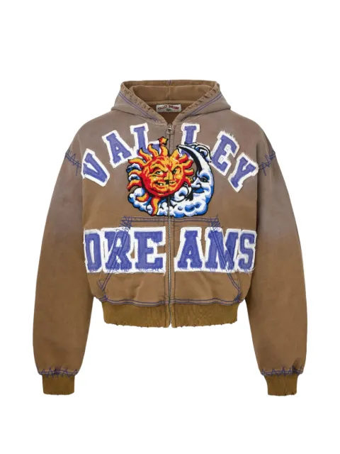 Vale Sunny graphic-patchwork zip-up hoodie Brown VAL245