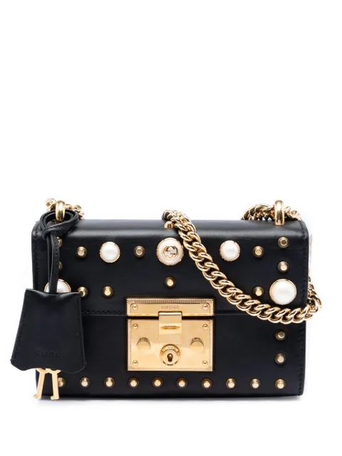Gucci Pre-Owned 2016-2026 Small Pearl Studded Leather Padlock crossbody bag Black KHMEJHUVTPLTQX7Y