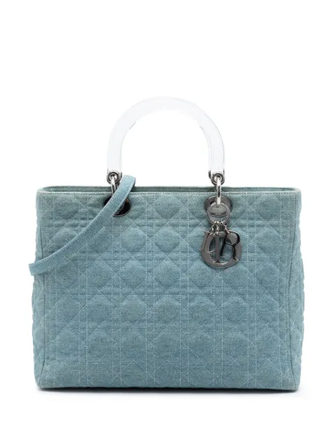 Christian Dior Pre-Owned 1999 Large Denim Cannage Acrylic Handles Lady Dior satchel Blue 0PN0H88RZN1B6CZM