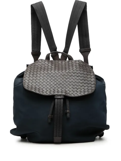 Bottega Veneta Pre-Owned 2012-2026 Canvas and Nappa Intrecciato Flap backpack Blue Z49F5EGO59CB45VX