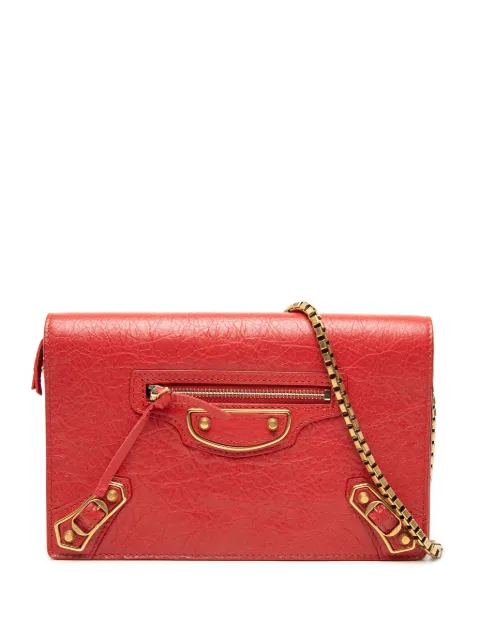 Balenciaga Pre-Owned 2010-2026 Chevre Motocross Metallic Edge Wallet on Chain crossbody bag Red WGW0YORHZGBS850N