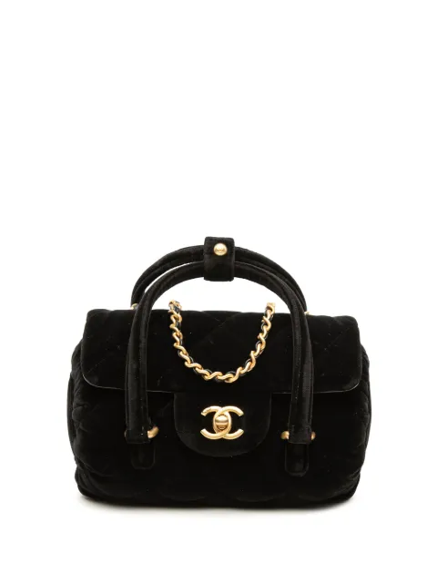 CHANEL Pre-Owned 2021-2026 Mini Quilted Velvet Top Handle Flap satchel Black IPE8WN1XY7K3SOVQ