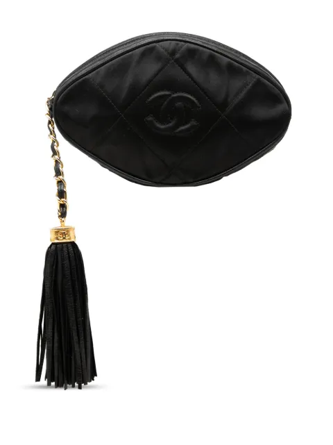 CHANEL Pre-Owned 1989-1991 CC Quilted Satin Tassel clutch bag Black DS83MLK5FVL2LT4J