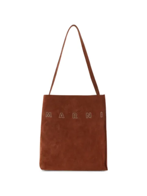 Marni small Museo logo-embroidered leather shoulder bag Brown SHMP0111U3P9267