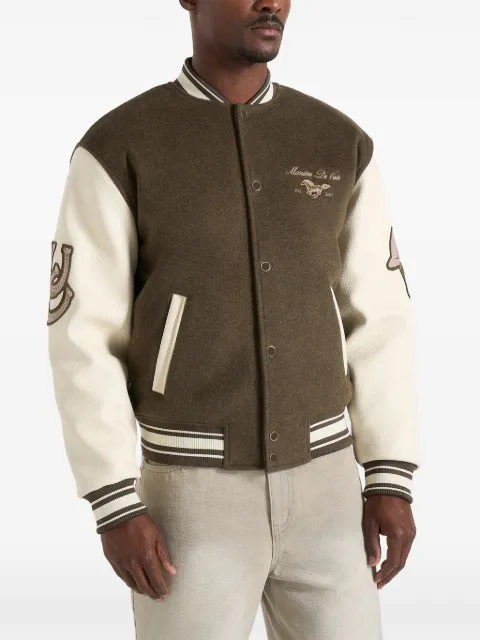 Manière De Voir equestrian wool-blend varsity jacket - olive Brown MAN3570