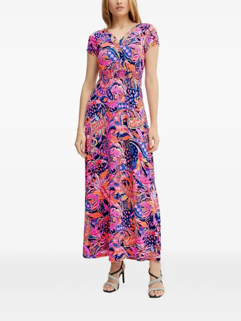 Morgan paisley-print shirred maxi dress Blue RPLAYA