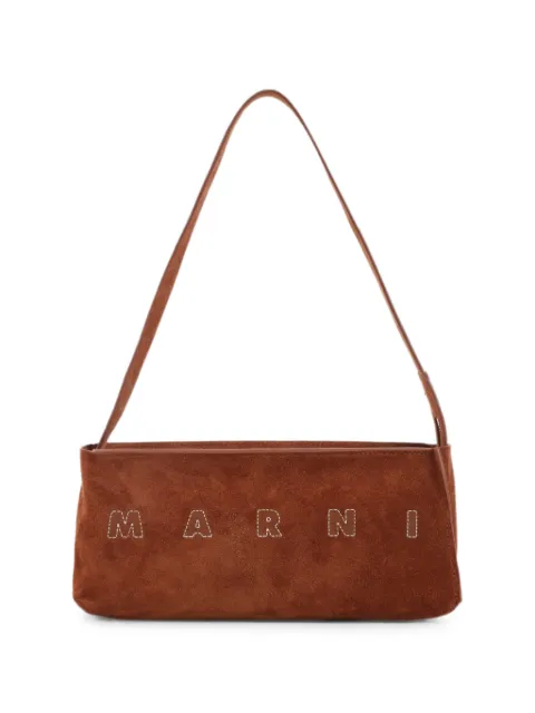 Marni Museo logo-embroidered suede shoulder bag Brown SBMP0248U2P9267