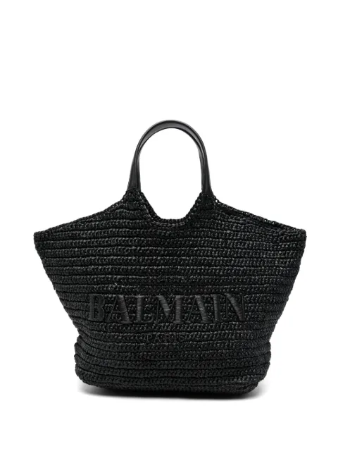 Balmain logo-embroidered woven shoulder bag Black HN1FB078TRFO
