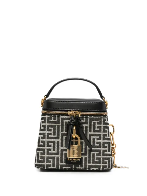 Balmain monogram-pattern calf leather-trim mini bag Black HN1BH005TJWT