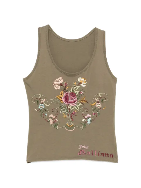 John Galliano Pre-Owned 2000s floral-embroidered tank top Green JG250BTC