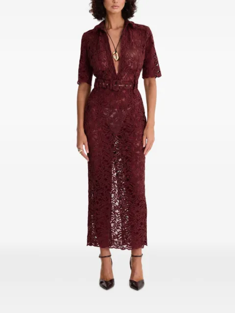 MOOS STUDIO belted lace midi dress Red MOOS0010