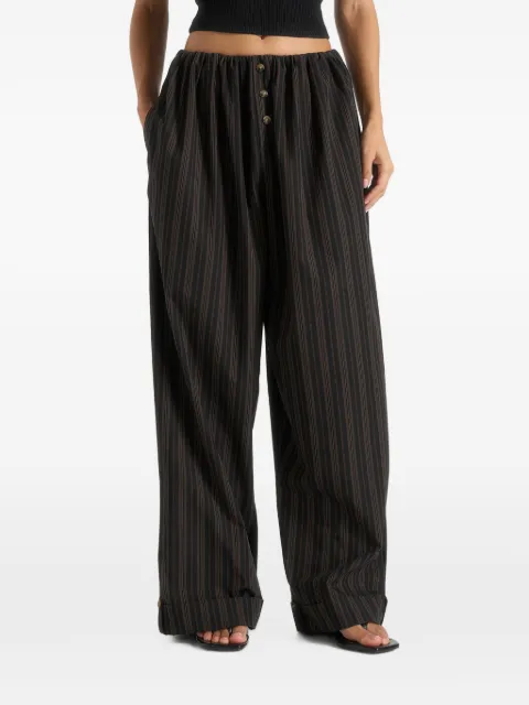 Manière De Voir Ivanna in black/brown elasticated wide-leg striped cotton trousers Black WMN4657