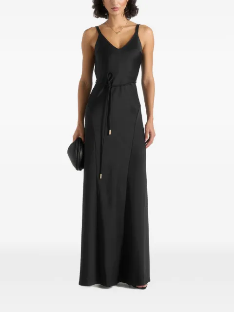 Manière De Voir Saffron in black satin belted maxi dress Black WMN4569