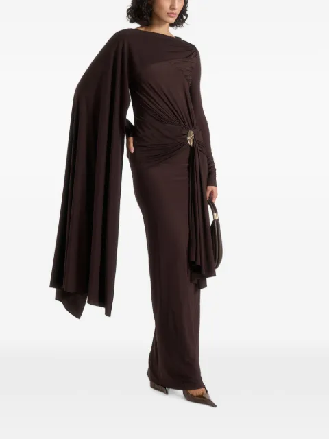Manière De Voir Edena asymmetric ruched draped maxi dress Brown WMN4560