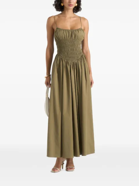 Manière De Voir Elva smocked-waist cotton maxi dress Green WMN4566