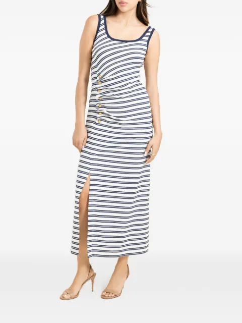 SIMKHAI Becker striped button-detail midi dress White 3261030MJ