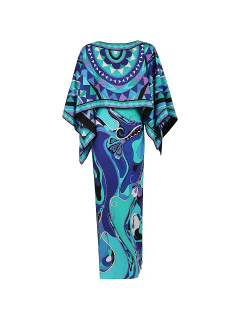 PUCCI geometric-print cape-overlay maxi dress Blue 6HRI326H731