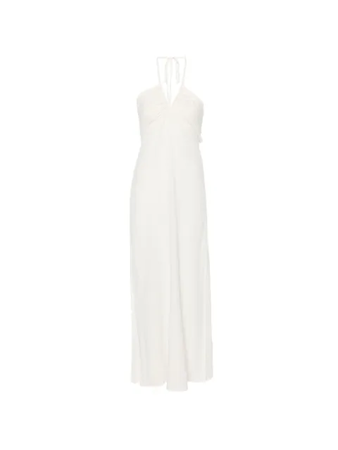MOUTAKI halter-neck ruched maxi dress White 260719