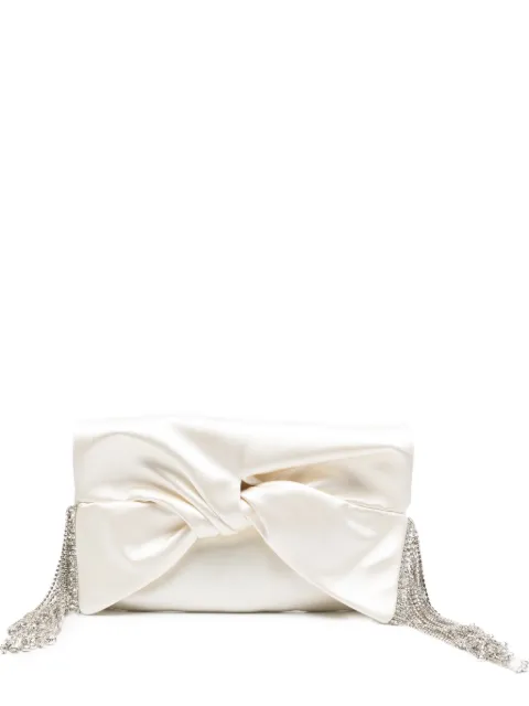 Anya Hindmarch bow-detail crystal-fringe clutch bag Neutrals 208925