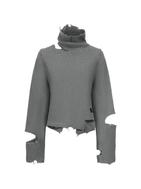 Haikure distressed ribbed-knit sweater Grey HEW07117MC078PX