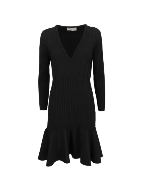 Saint Laurent Pre-Owned ribbed-knit ruffled midi dress Black CVM262219