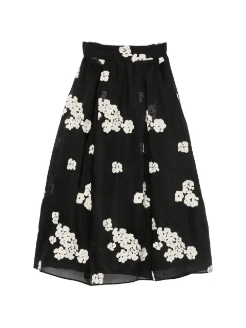 MOUTAKI floral-embroidered A-line midi skirt Black 260205