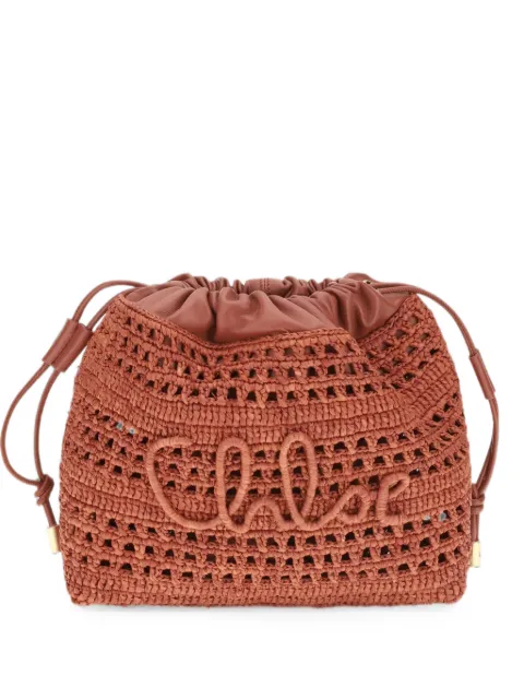 Chloé crochet-knit logo-embroidered shoulder bag Brown CH26AP951P08