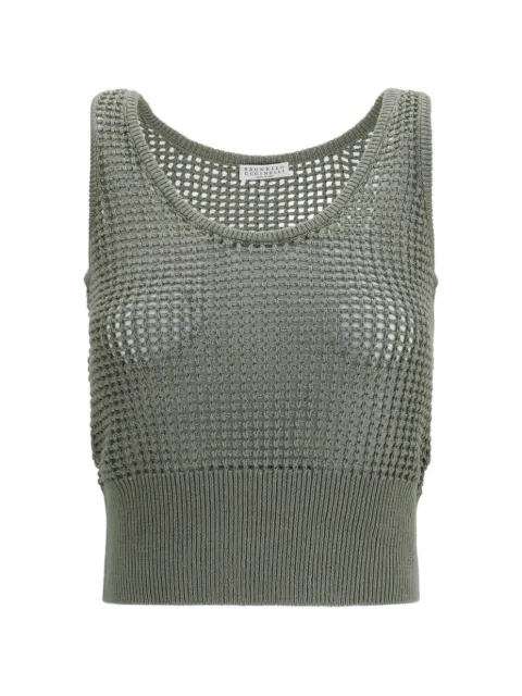 Brunello Cucinelli open-knit sequin-embellished top Green MDV762110C3066
