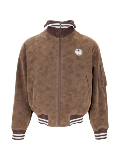 Palm Angels logo-patch suede-effect jacket Brown PMJA048S26LEA001
