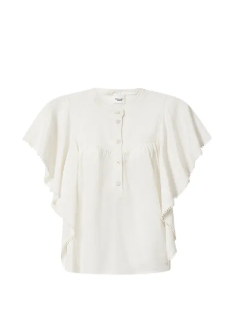MARANT ÉTOILE ruffled-sleeve pom-pom-trim blouse Neutrals HT0930FBD3J12E